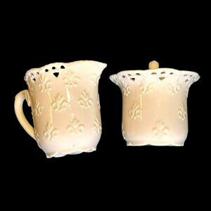 Vintage Skye McGhie Cream Lace Pattern, 2002 Fine Porcelain Sugar Bowl And Cream